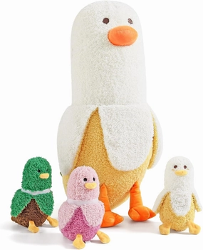 PEACH CAT Banana Duck Plush 1 Mommy 19.7" Banana Duck Stuffed Animal with 3 Cute Babies Inside, 4 Pieces Plushies Toy Set Gifts for Girls and Boys
