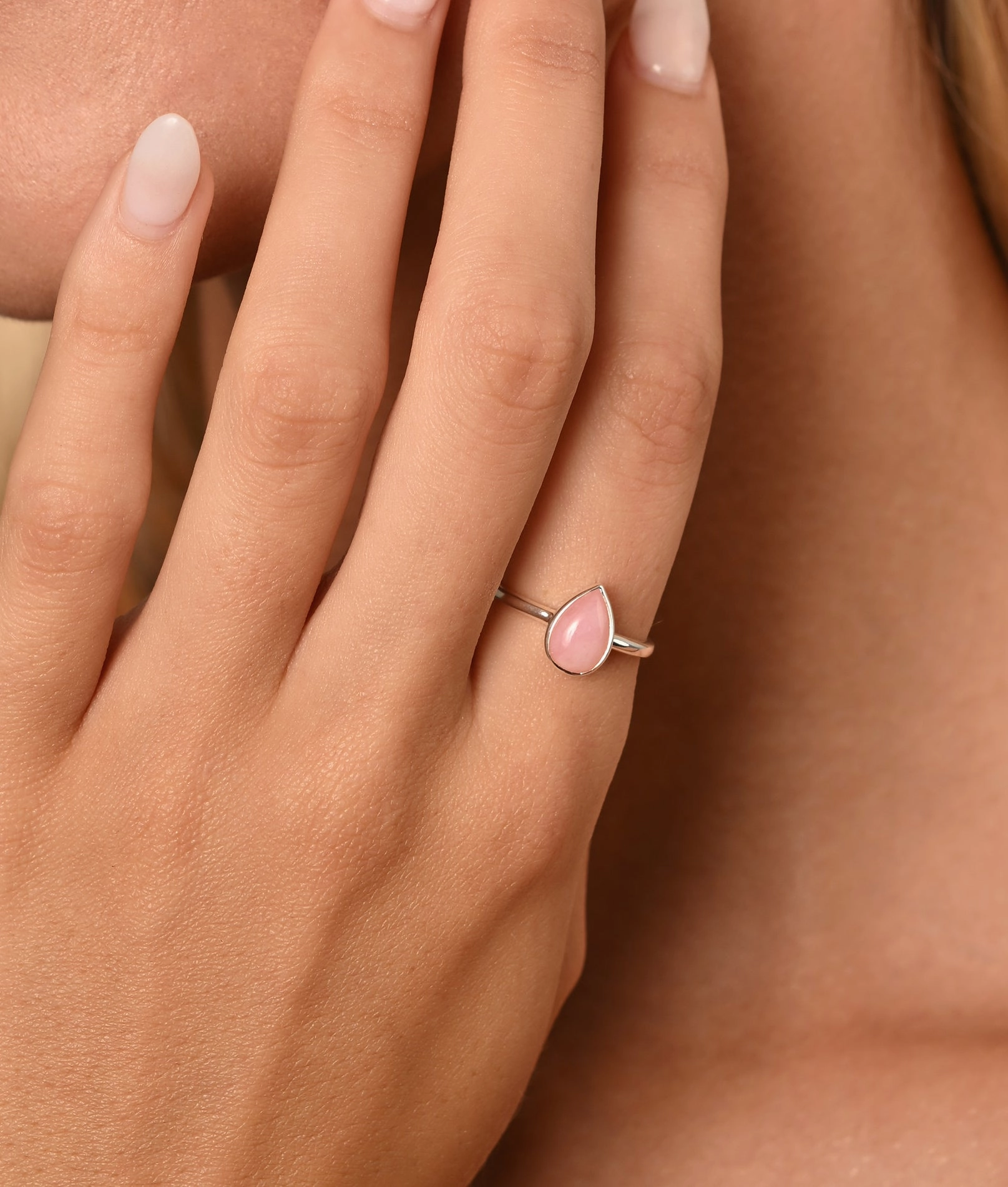 Pear Pink Opal Ring