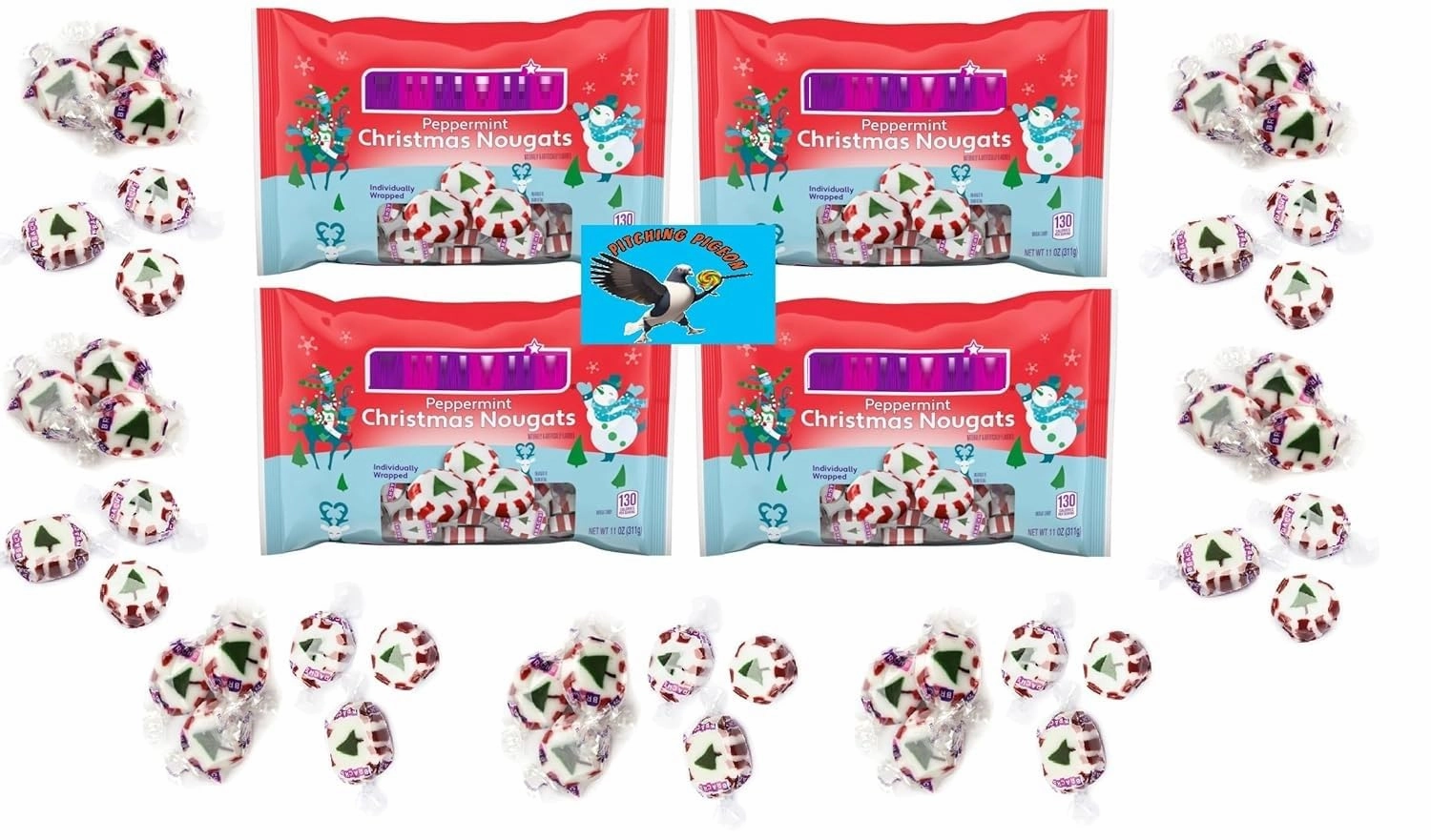 Peppermint Nougat Christmas Holiday Candy 44oz Total - Handmade Old Fashion Nostalgic Peppermint Nougat Stocking Stuffer Favorite Candy - Includes PITCHING PIGEON Brand Refrigertor Magnet