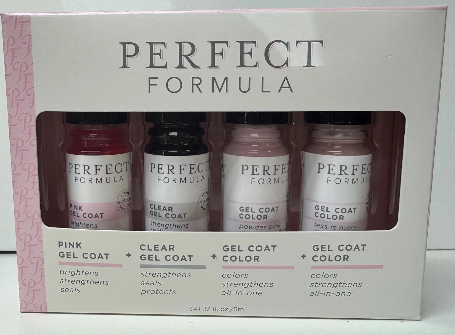 Perfect Formula Gel Coat Manicure Set - Nail Strengthener, Keratin Nail Treatment, Pink, Powder Pink, Taupe and Clear - Nail Strengthener for Damaged Nails - Made In The USA, 0.17 Fl Oz (4 Pieces)