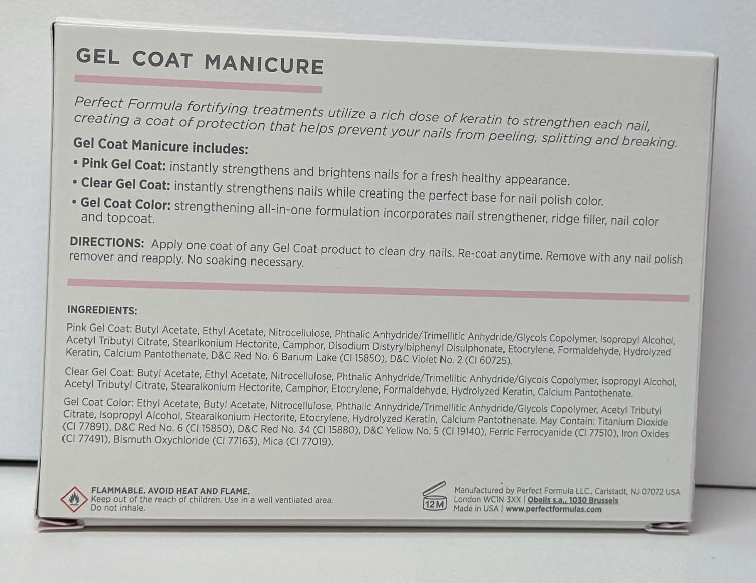 Perfect Formula Gel Coat Manicure Set - Nail Strengthener, Keratin Nail Treatment, Pink, Powder Pink, Taupe and Clear - Nail Strengthener for Damaged Nails - Made In The USA, 0.17 Fl Oz (4 Pieces)