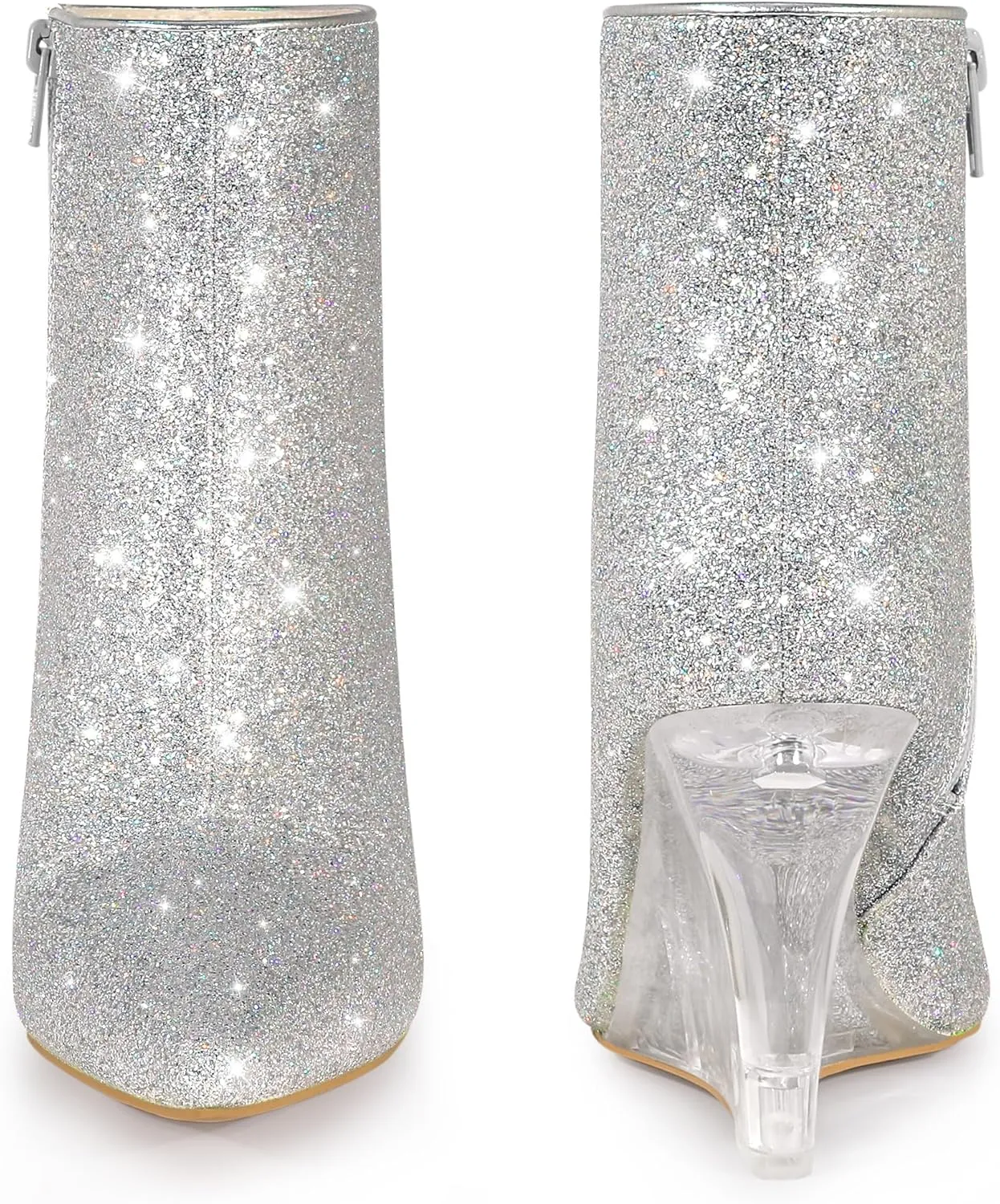 Perphy Clear Heels Boots Sequin Pointed Toe Glitter Wedge Heels Ankle Boots for Women