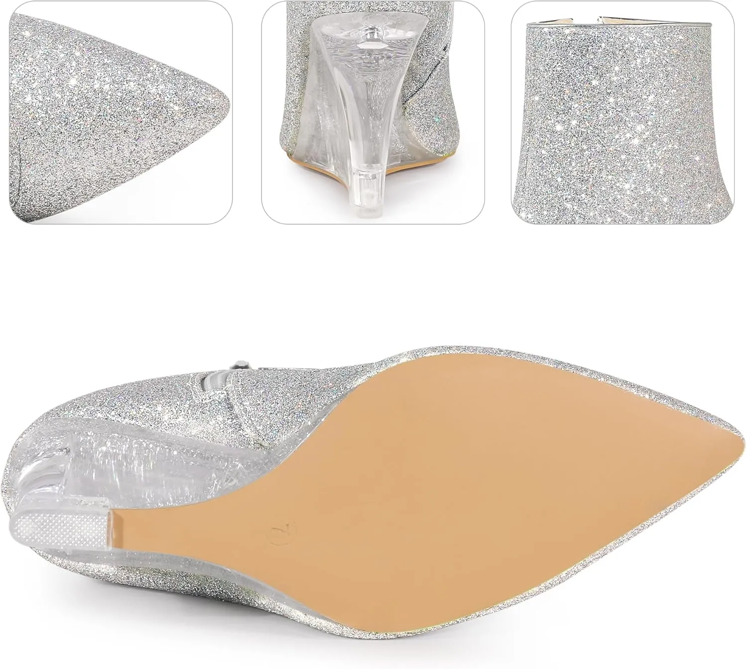 Perphy Clear Heels Boots Sequin Pointed Toe Glitter Wedge Heels Ankle Boots for Women