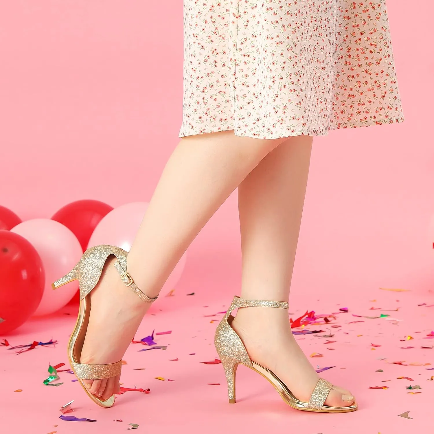 Perphy Glitter Ankle Strap Stiletto Heeled Sandals for Women
