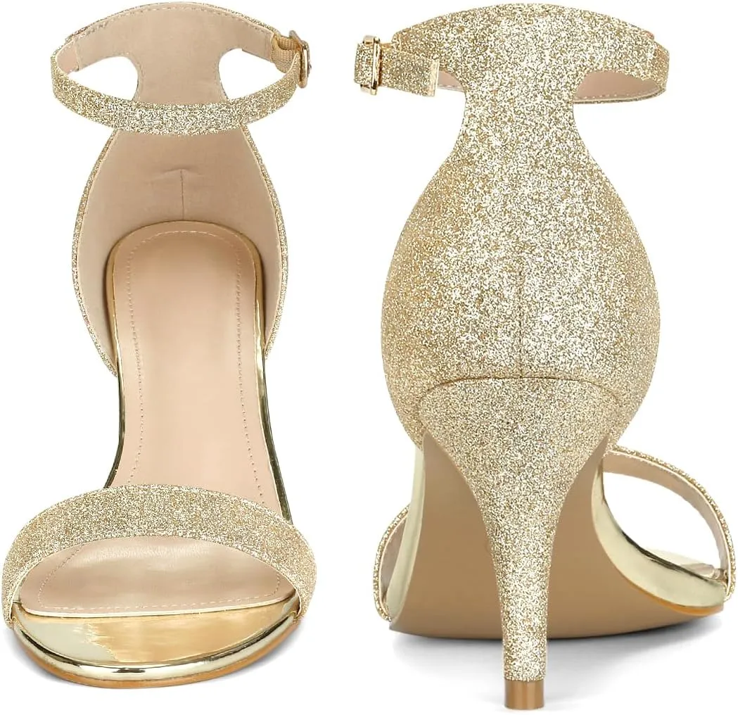 Perphy Glitter Ankle Strap Stiletto Heeled Sandals for Women