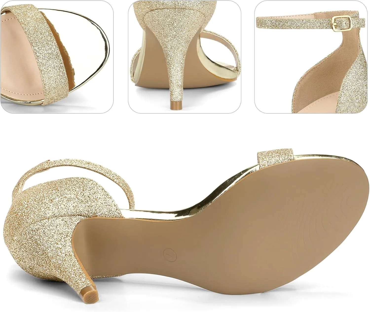 Perphy Glitter Ankle Strap Stiletto Heeled Sandals for Women