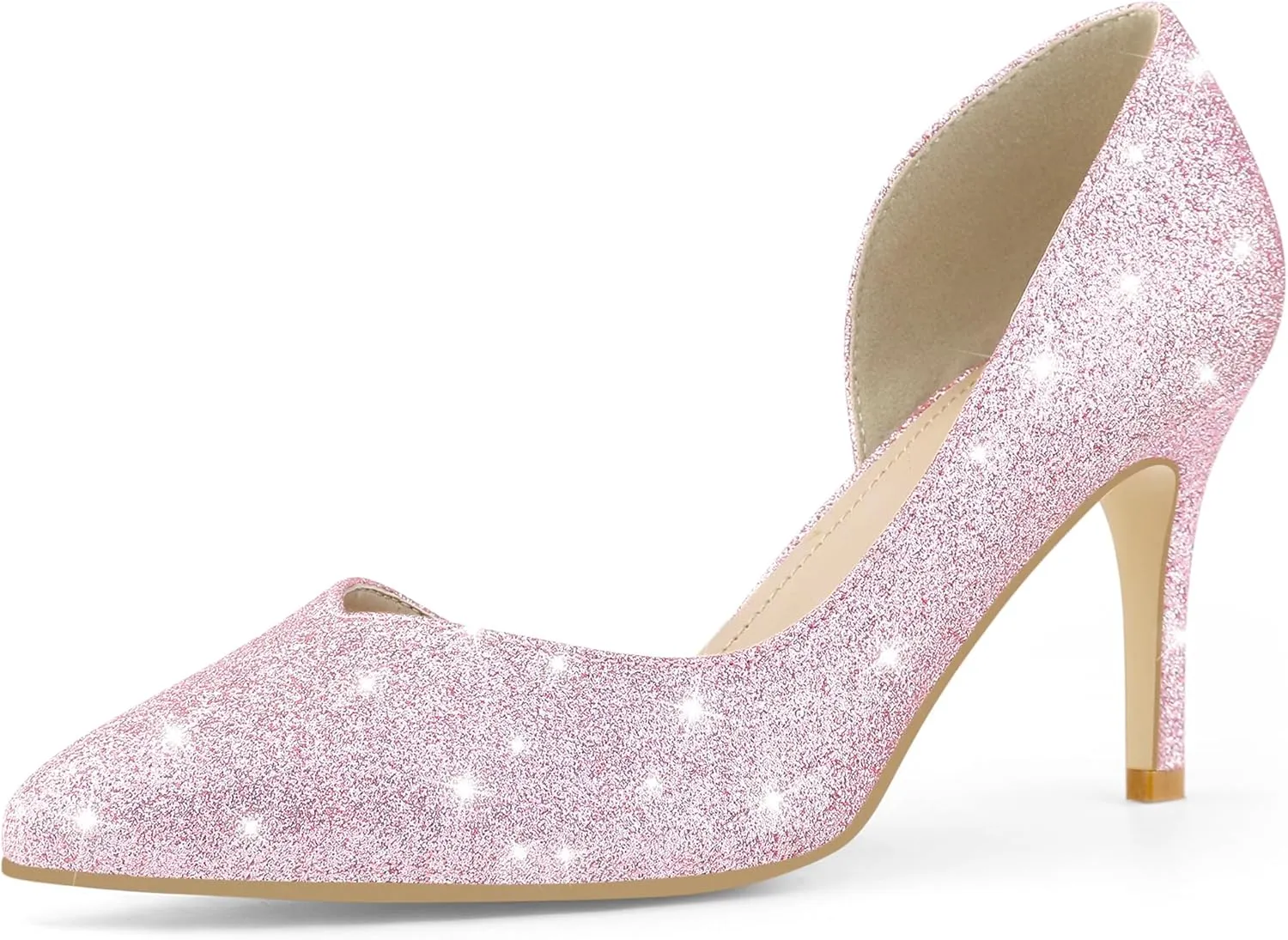 Perphy Glitter Pump Pointed Toe Slip-on Stiletto Heels Pumps for Women