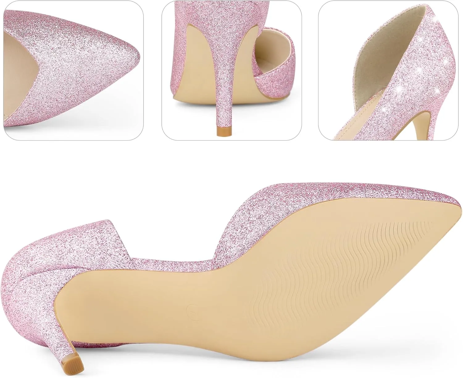Perphy Glitter Pump Pointed Toe Slip-on Stiletto Heels Pumps for Women