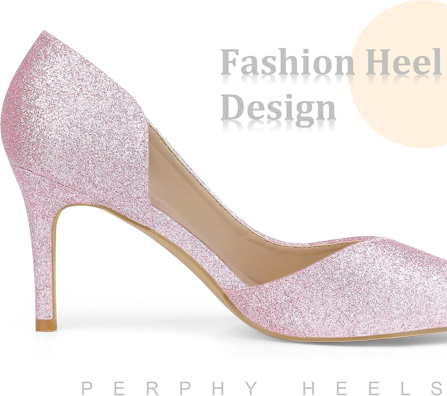 Perphy Glitter Pump Pointed Toe Slip-on Stiletto Heels Pumps for Women