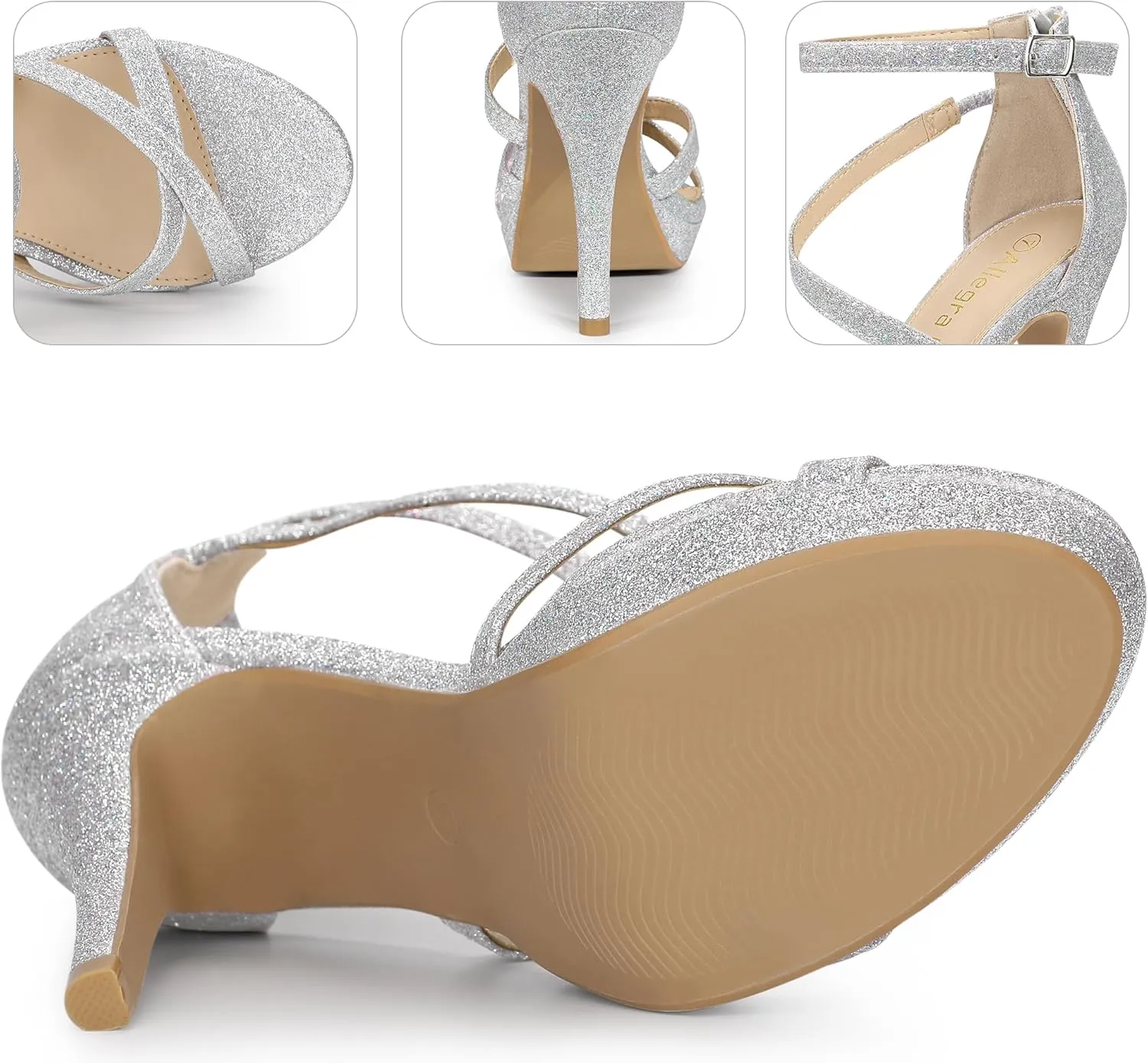 Perphy Platform Glitter Strappy Stiletto Heels Sandals for Women