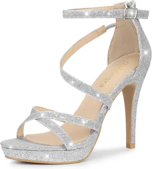 Perphy Platform Glitter Strappy Stiletto Heels Sandals for Women