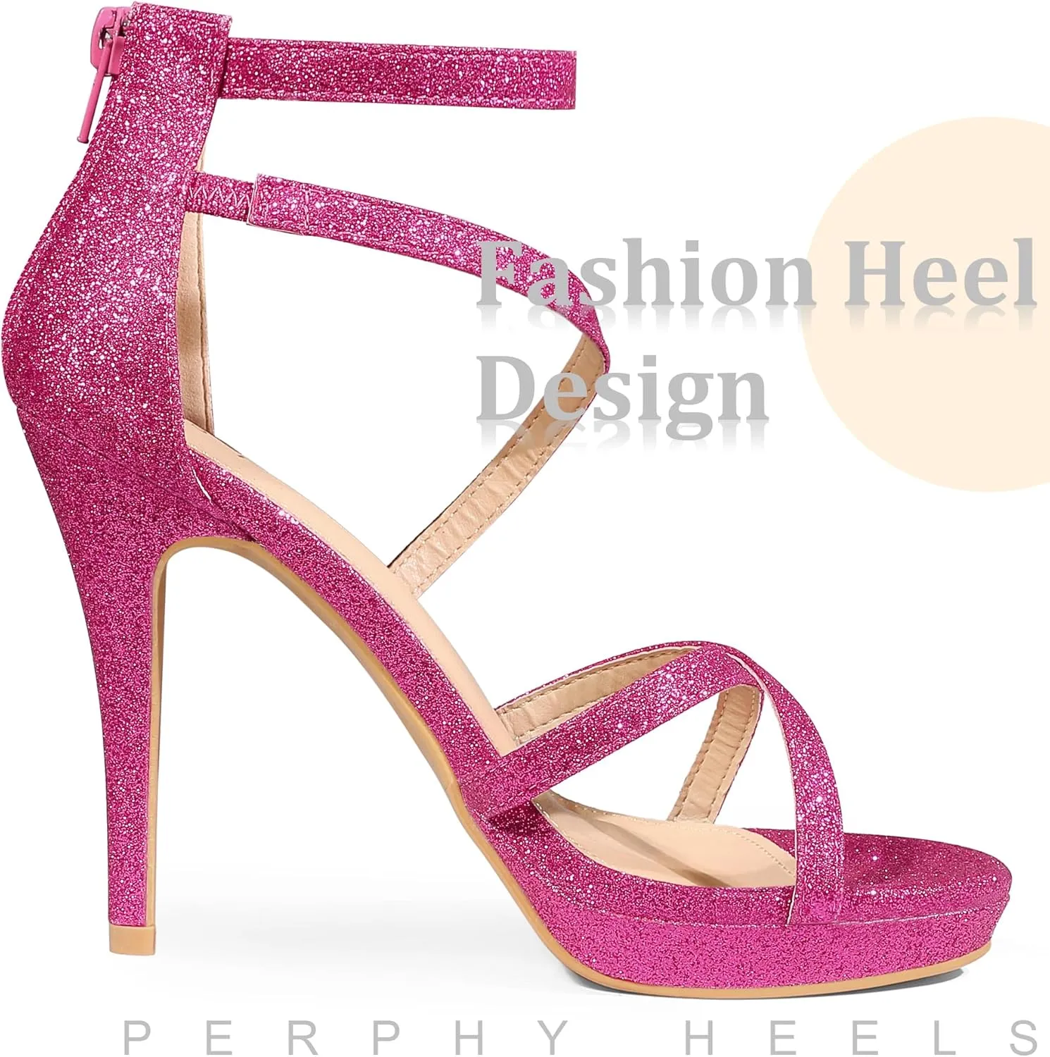 Perphy Platform Glitter Strappy Stiletto Heels Sandals for Women