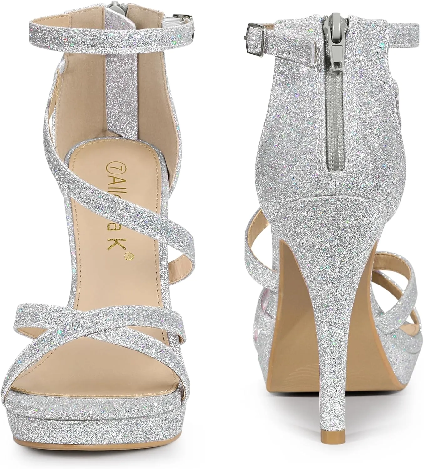 Perphy Platform Glitter Strappy Stiletto Heels Sandals for Women