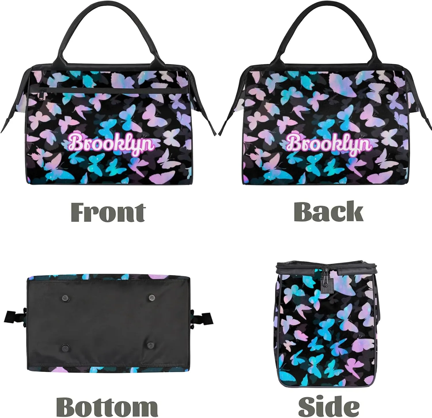 Personalized Butterfly Duffel Bag with Name Custom Travel Sports Bag for Women Men Waterproof Dance Ballet Bag Lightweight 15.2in, Blue Pink Glitter