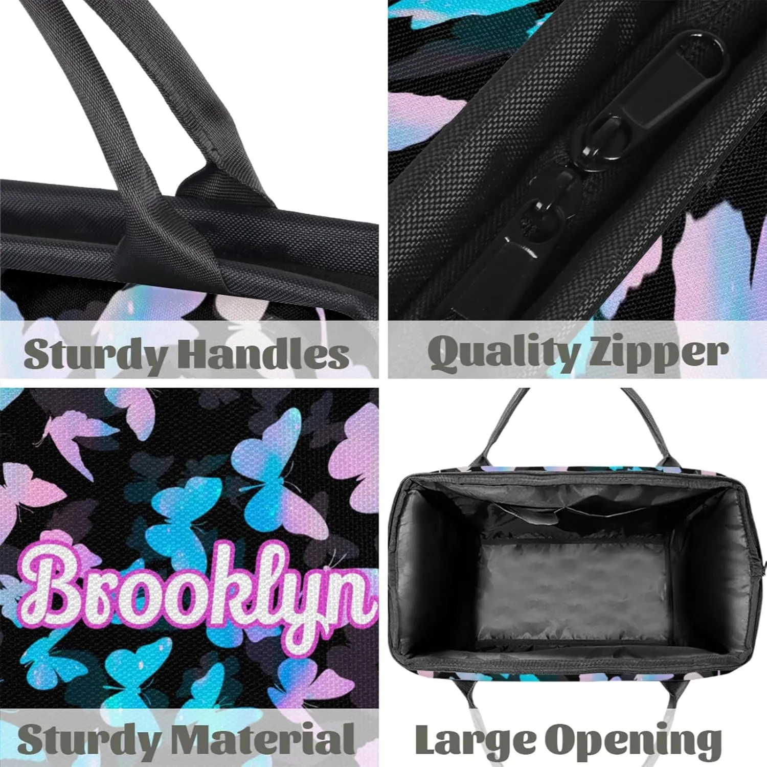 Personalized Butterfly Duffel Bag with Name Custom Travel Sports Bag for Women Men Waterproof Dance Ballet Bag Lightweight 15.2in, Blue Pink Glitter