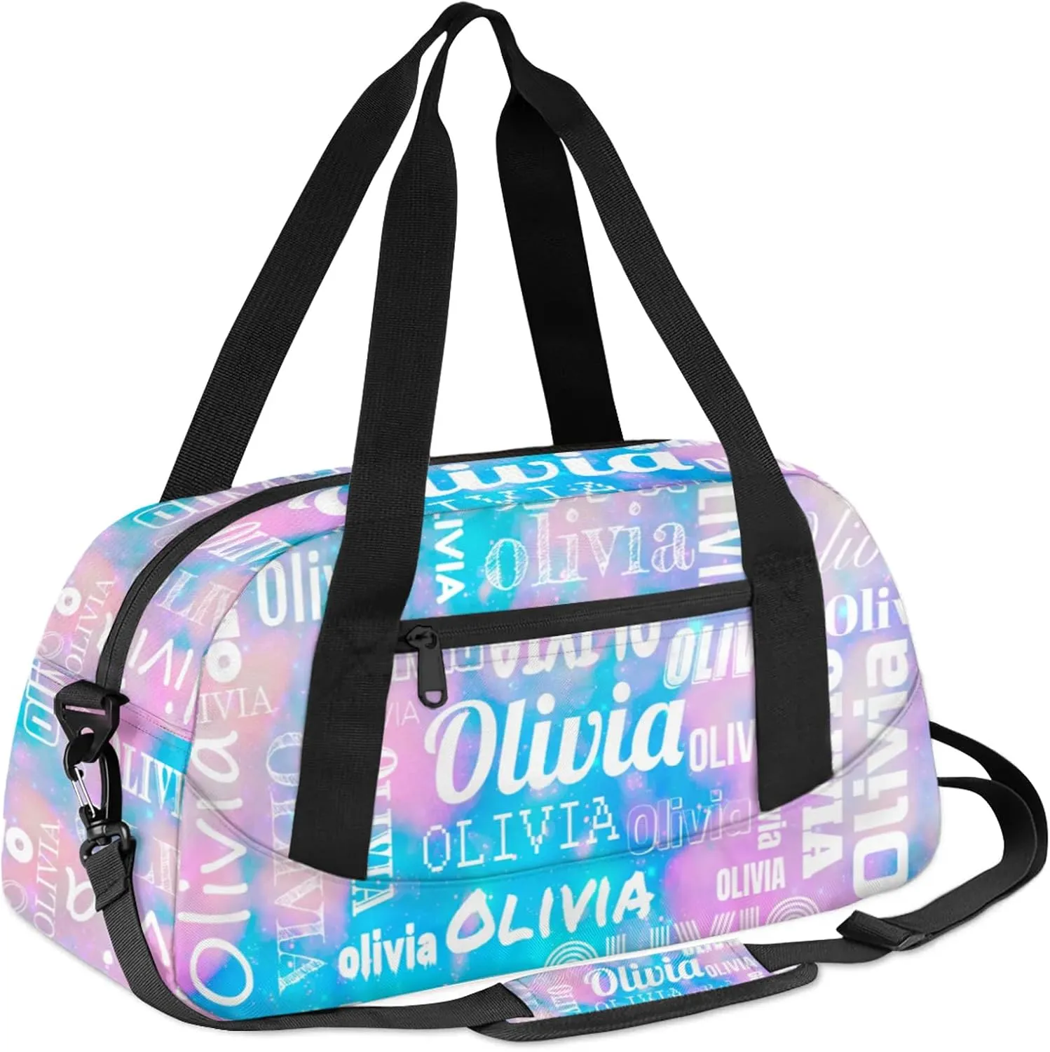 Personalized Duffel Bag with Name Custom Travel Sports Bag for Women Men Waterproof Dance Ballet Bag Lightweight 18.5in, Blue Pink Glitter
