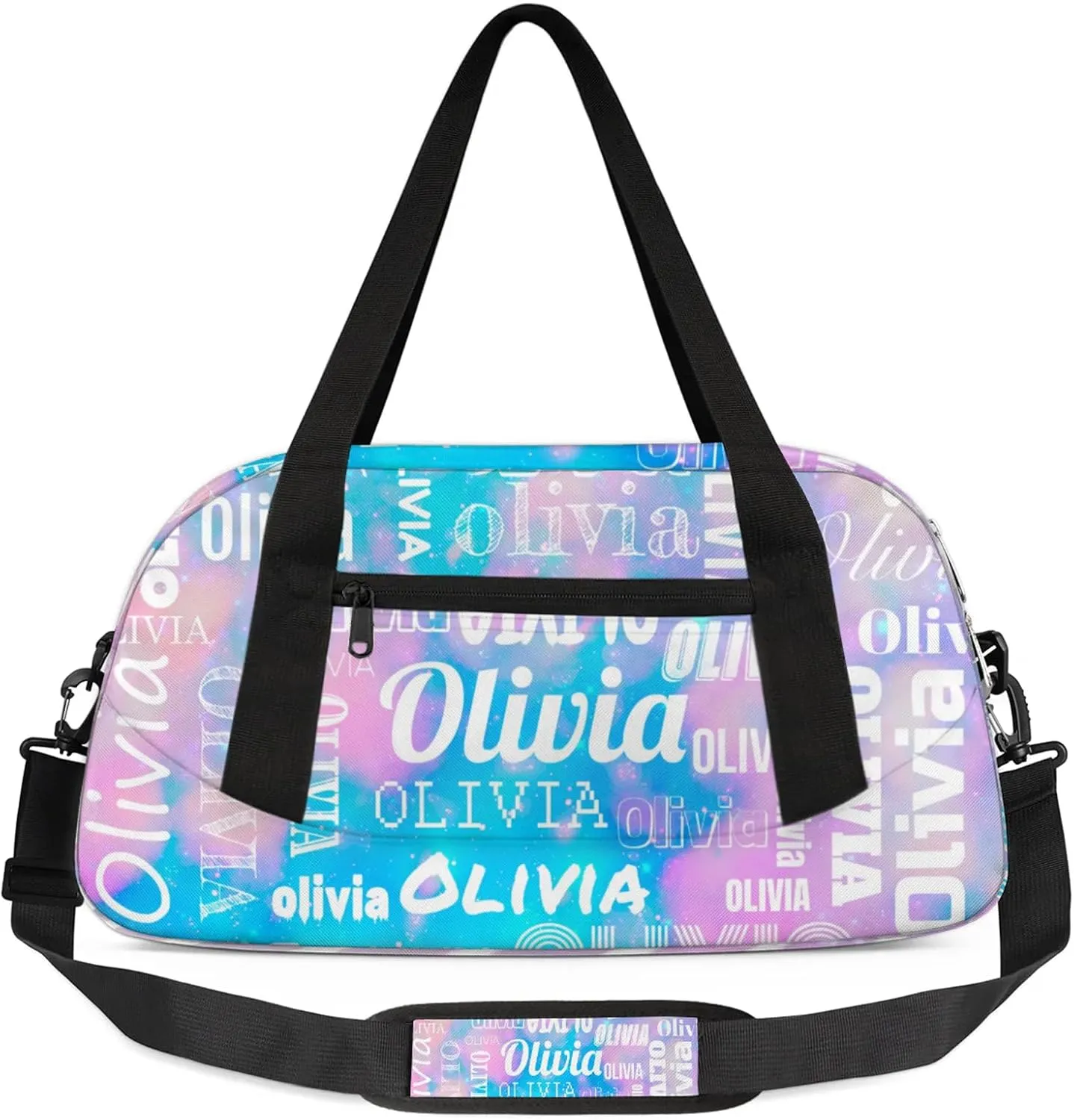 Personalized Duffel Bag with Name Custom Travel Sports Bag for Women Men Waterproof Dance Ballet Bag Lightweight 18.5in, Blue Pink Glitter