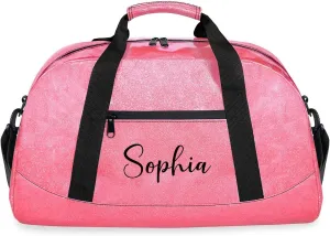 Personalized Duffel Bags for Kids Small Gym Bag Luggage Bag for Women Glitter Dance Tote Bag for Girls Glitter Pink Duffel Bags Overnight Bag for Girls