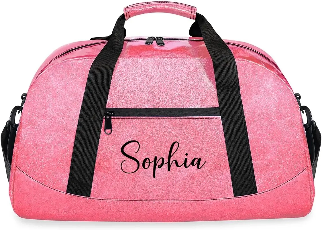 Personalized Duffel Bags for Kids Small Gym Bag Luggage Bag for Women Glitter Dance Tote Bag for Girls Glitter Pink Duffel Bags Overnight Bag for Girls