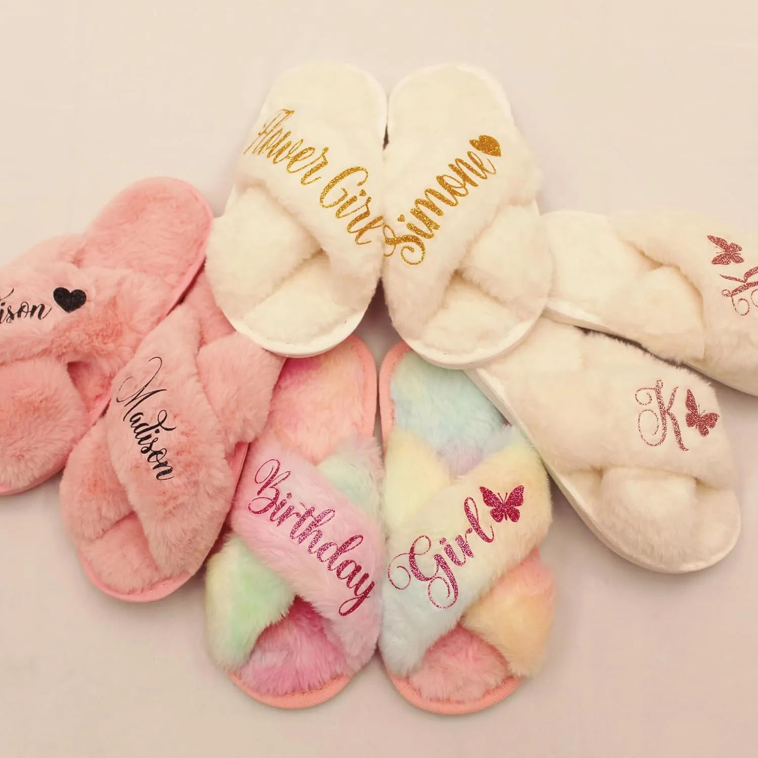 Personalized Girls Slippers for Kids Ages 3 to 10 Years - Non-Skid Soles - Flower Girl Slippers - Slippers for Birthday Parties & More (2.5Y-3Y (9-10Yrs), Multicolor)