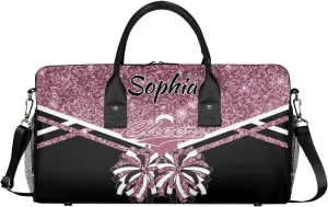 Personalized Name Cheer Duffel Bag for Cheerleaders, Custom Travel Duffle Bag, Custom Sports Bag for Women, Cheerleading Overnight Weekender Bag, Dark Pink Glitter