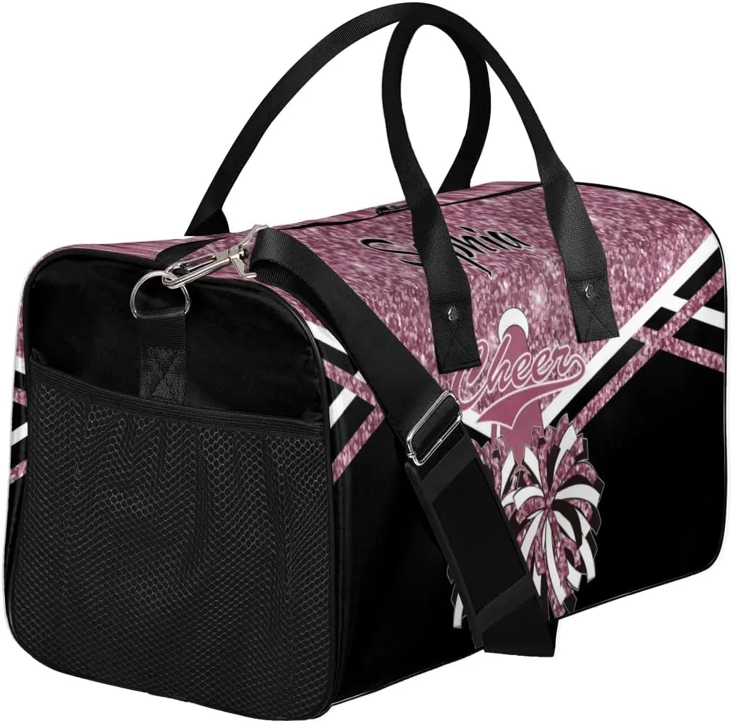 Personalized Name Cheer Duffel Bag for Cheerleaders, Custom Travel Duffle Bag, Custom Sports Bag for Women, Cheerleading Overnight Weekender Bag, Dark Pink Glitter