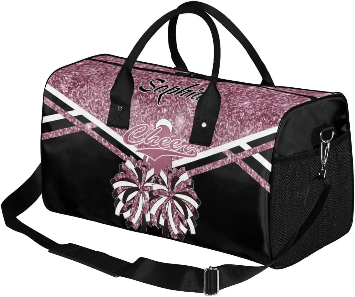 Personalized Name Cheer Duffel Bag for Cheerleaders, Custom Travel Duffle Bag, Custom Sports Bag for Women, Cheerleading Overnight Weekender Bag, Dark Pink Glitter