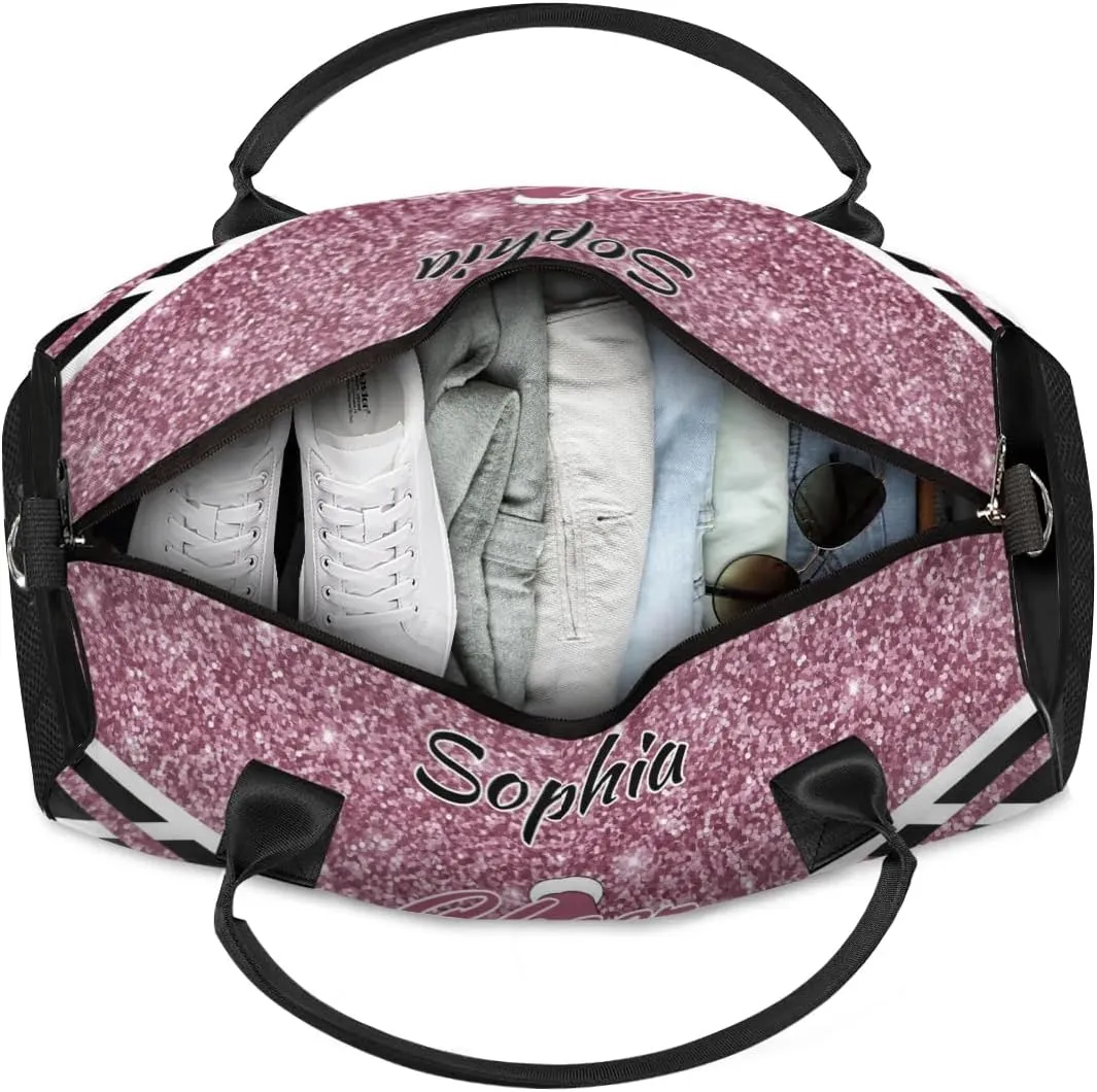 Personalized Name Cheer Duffel Bag for Cheerleaders, Custom Travel Duffle Bag, Custom Sports Bag for Women, Cheerleading Overnight Weekender Bag, Dark Pink Glitter