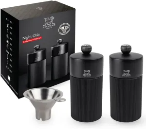 Peugeot Limited Edition Night Chic Salt Mill and Pepper Mill 12cm/4.7in, Black. Includes refill funnel