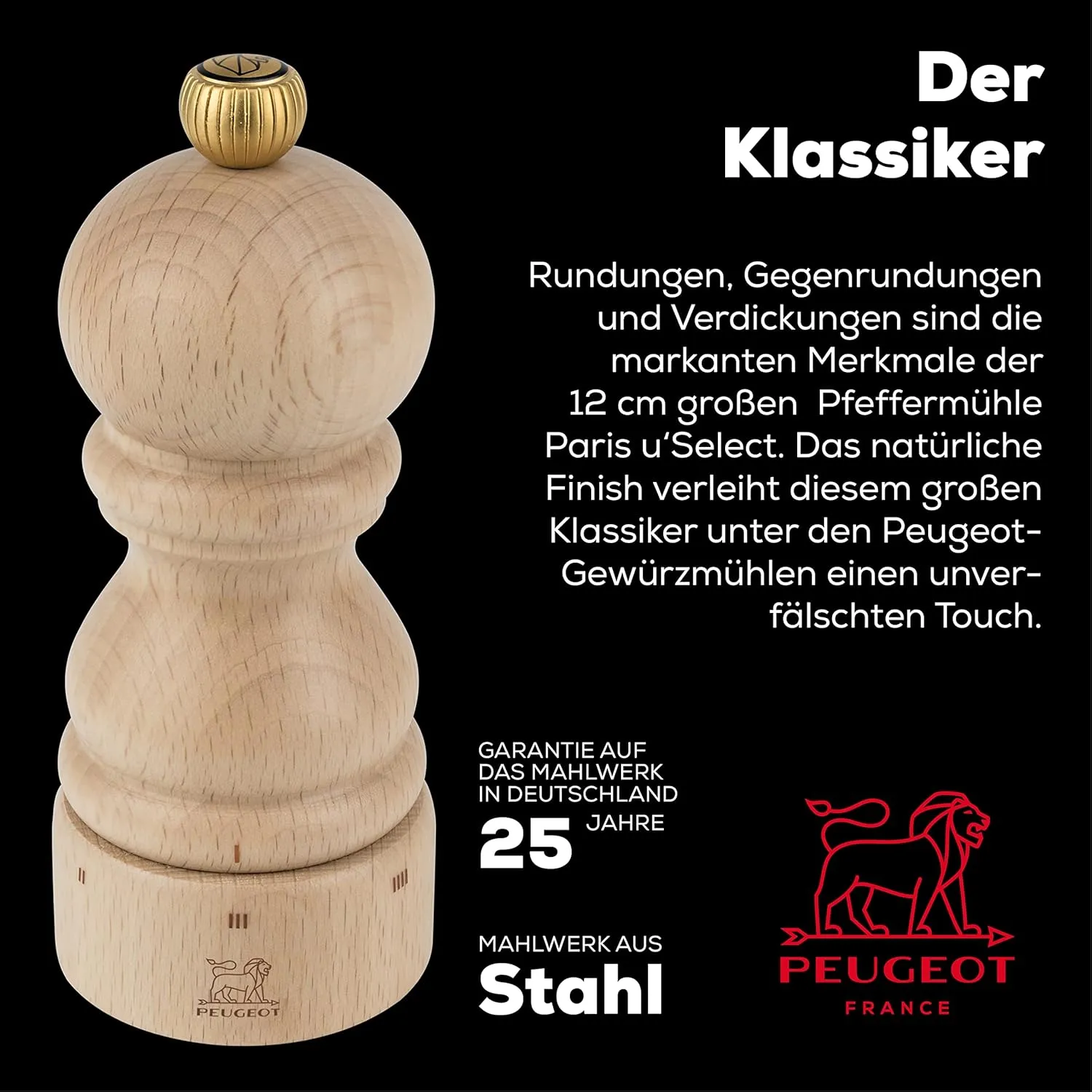 Peugeot - Paris u'Select Manual Pepper Mill - Adjustable Grinder - Beechwood, Natural