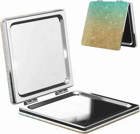 Peynir Aqua Teal Abstract Gold Glitter Women Handheld Makeup Mirror Portable Compact Mirror Folding Mini Cosmetic Mirror