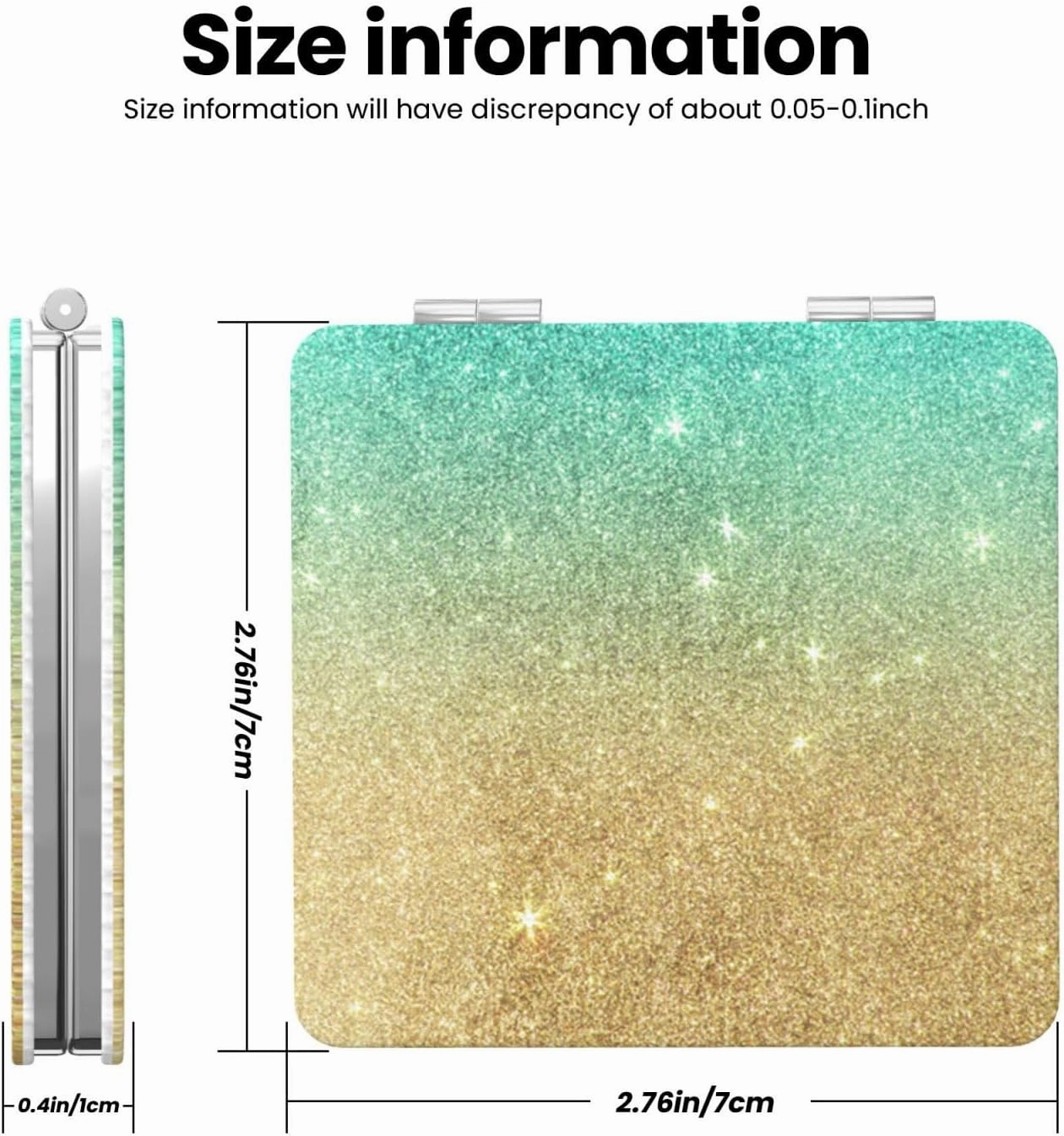 Peynir Aqua Teal Abstract Gold Glitter Women Handheld Makeup Mirror Portable Compact Mirror Folding Mini Cosmetic Mirror