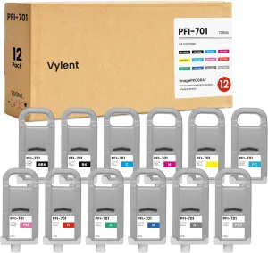 PFI-701 Ink Cartridge 12-Color (MBK, BK, C, M, Y, R, G, GY, BL, PC, PM, PGY) Replacement for Canon PFI701 Ink Cartridge for ImagePROGRAF iPF8000 iPF8000S iPF8100 iPF9000 iPF9000S iPF9100 Printer Ink