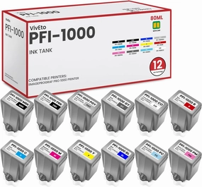 PFI-1000 12 Color Ink Tank with Chip Replacement for Canon Ink Lucia PRO PFI-1000 Ink Cartridge for Canon ImagePROGRAF PRO-1000 Printer Ink, 12-Pack (MBK, PBK, C, M, Y, R, GY, B, PGY, PC, PM, CO)