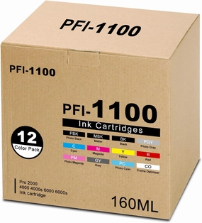 PFI-1100 Ink Tank Replacement for Canon PFI1100 160ML Ink Cartridge for Pro 2000 4000 4000s 6000 6000s Printers, (MB/C/M/Y/GY/R/PM/PC/CO/PBK/BL/PGY)