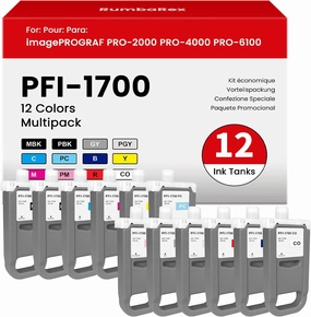 PFI-1700 Pigment Ink Tank 700ml 12-Pack (MBK BK C M Y R GY B PGY PC PM CO) Replacement for Canon PFI-1700 PFI1700 Ink Cartridge imagePROGRAF PRO-2000 PRO-4000 PRO-6000 PRO-2100 PRO-4100 Printer Ink