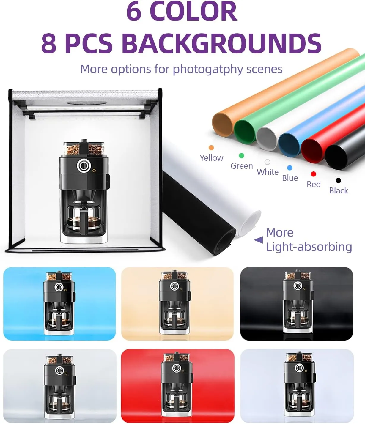Photo Light Box 8 PCS Backdrops, SAMTIAN 24"/60cm Professional Studio Box Folded Shooting Tent 126 LED Lights with Continuous Lighting Portable Booth Table Top Photography Lighting Kit