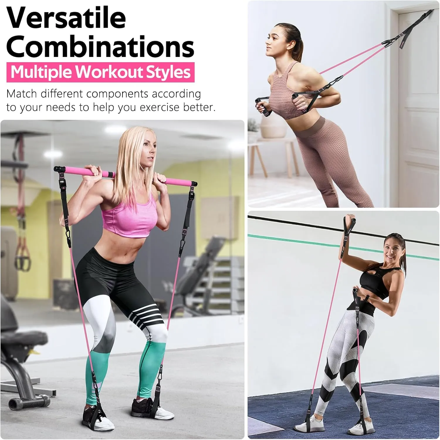 Pilates Bar Kit with Resistance Bands, Multifunctional Pilates Bar for Women & Men with Heavy-Duty Metal Adjustment Buckle, Pilates Home Equipment for Full BodyWorkouts