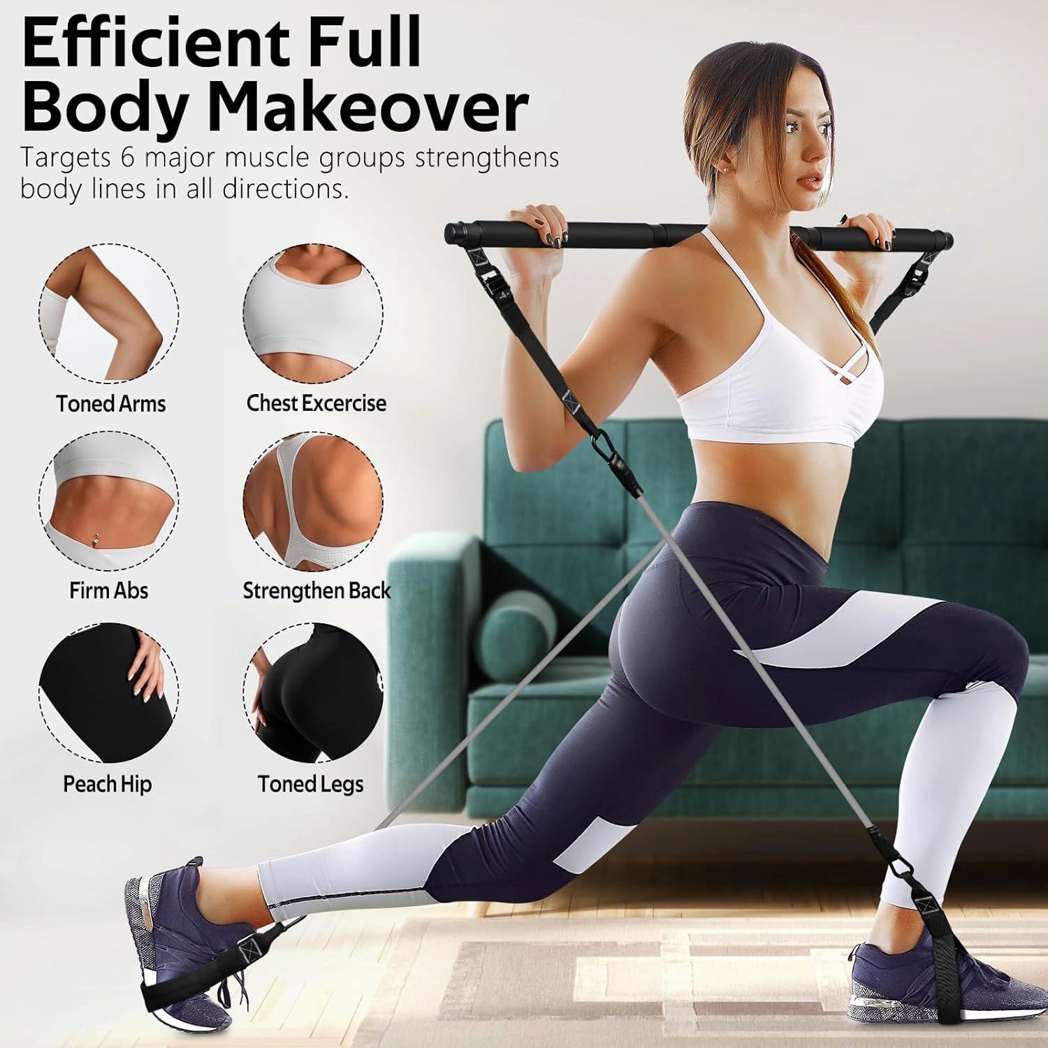 Pilates Bar Kit with Resistance Bands, Multifunctional Pilates Bar for Women & Men with Heavy-Duty Metal Adjustment Buckle, Pilates Home Equipment for Full BodyWorkouts