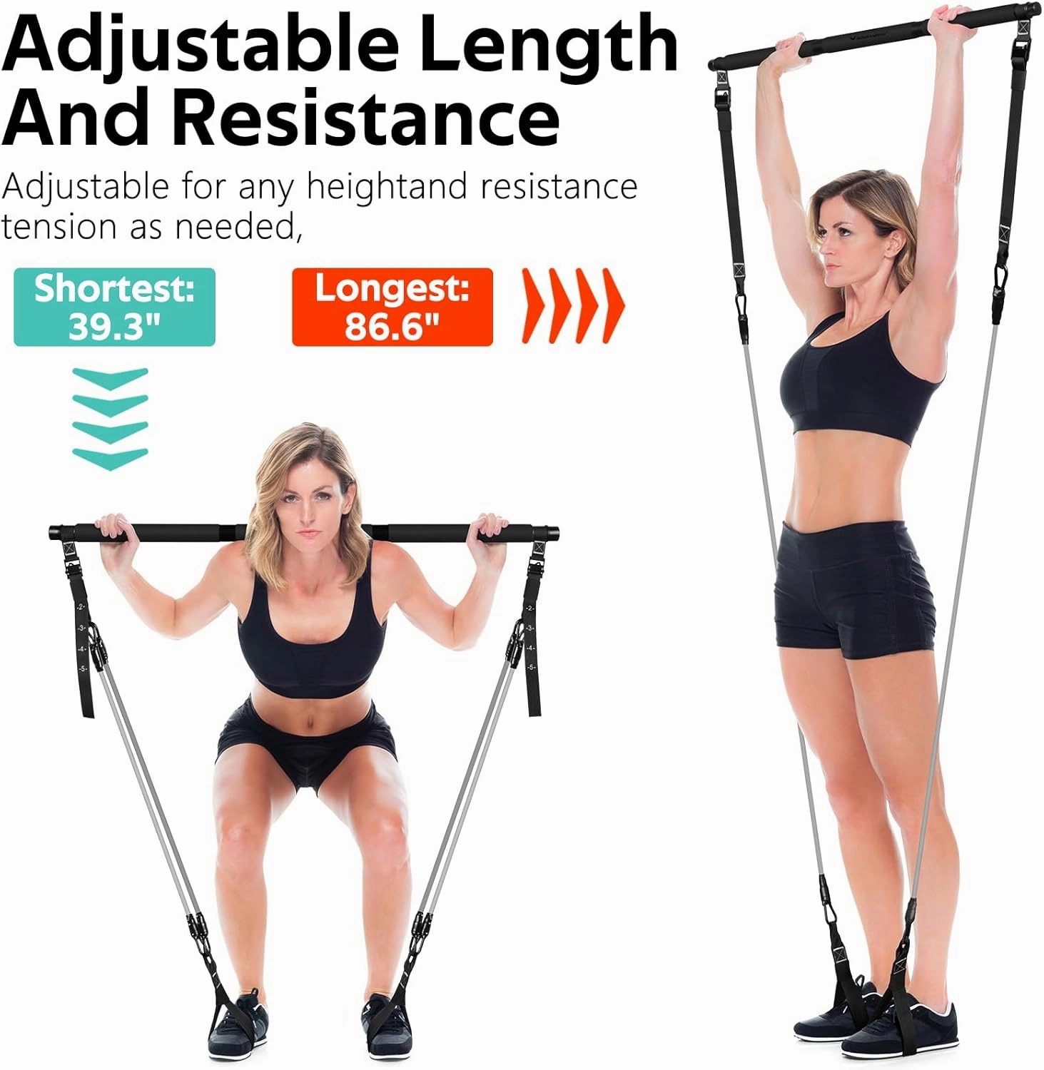 Pilates Bar Kit with Resistance Bands, Multifunctional Pilates Bar for Women & Men with Heavy-Duty Metal Adjustment Buckle, Pilates Home Equipment for Full BodyWorkouts