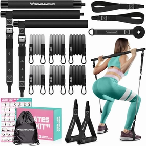 Pilates Bar Kit with Resistance Bands, Multifunctional Pilates Bar for Women & Men with Heavy-Duty Metal Adjustment Buckle, Pilates Home Equipment for Full BodyWorkouts