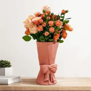 Pink Ceramic Bow Vase 9.64 in Unique Cute Modern Decorative Bouquet Flower Vases for Home Living Room Table Decor Women Girl Gifts