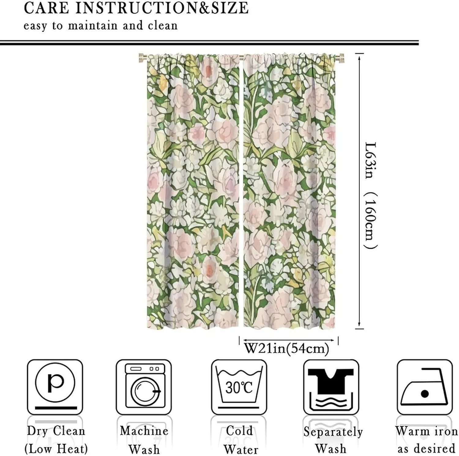 Pink Flower Pattern Kitchen Curtains, Decorative Blackout Rod Pocket Curtain for Girl's Room, Easy Care Window Treatments for Bedroom Living Room 42x63in, Style-2