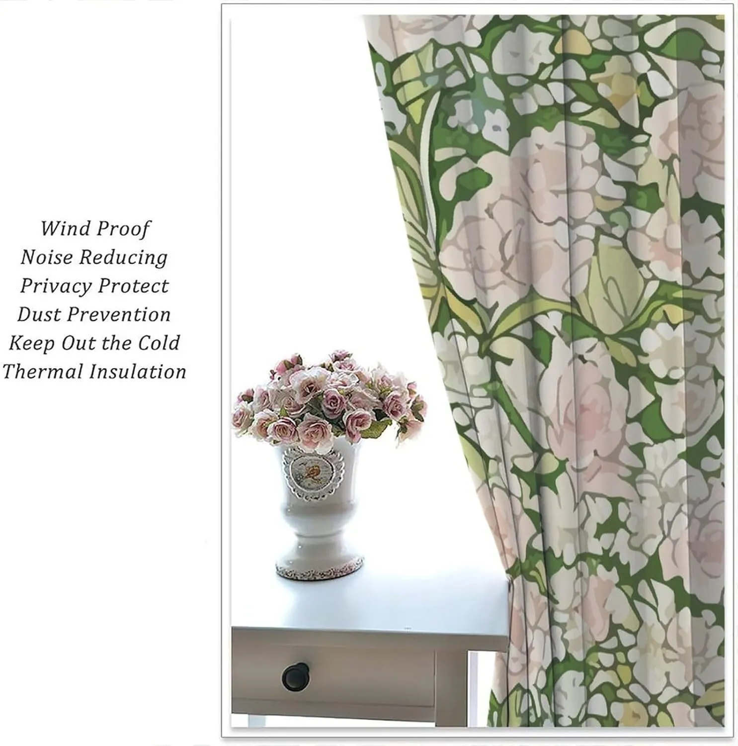 Pink Flower Pattern Kitchen Curtains, Decorative Blackout Rod Pocket Curtain for Girl's Room, Easy Care Window Treatments for Bedroom Living Room 42x63in, Style-2