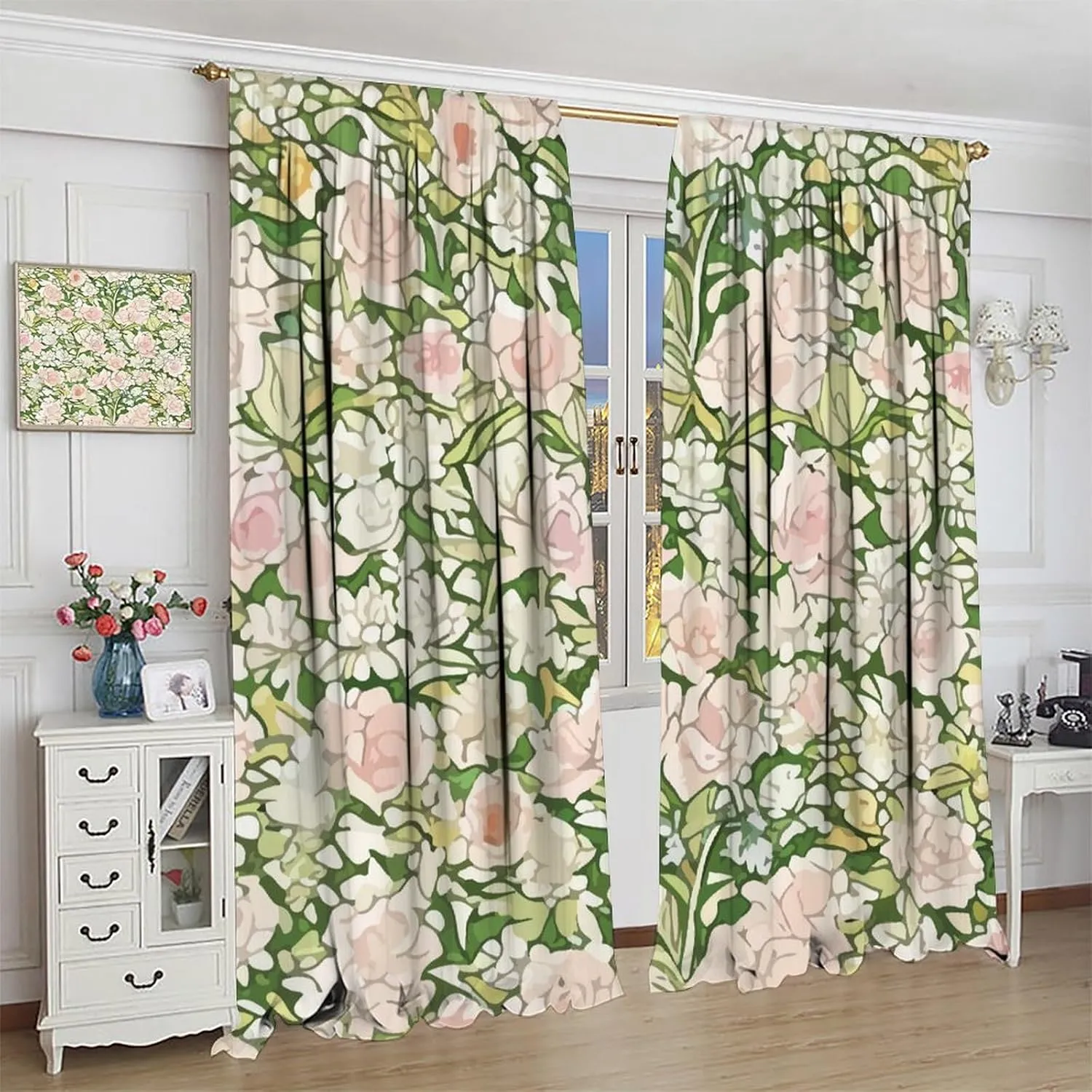 Pink Flower Pattern Kitchen Curtains, Decorative Blackout Rod Pocket Curtain for Girl's Room, Easy Care Window Treatments for Bedroom Living Room 42x63in, Style-2
