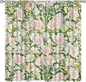 Pink Flower Pattern Kitchen Curtains, Decorative Blackout Rod Pocket Curtain for Girl's Room, Easy Care Window Treatments for Bedroom Living Room 42x63in, Style-2