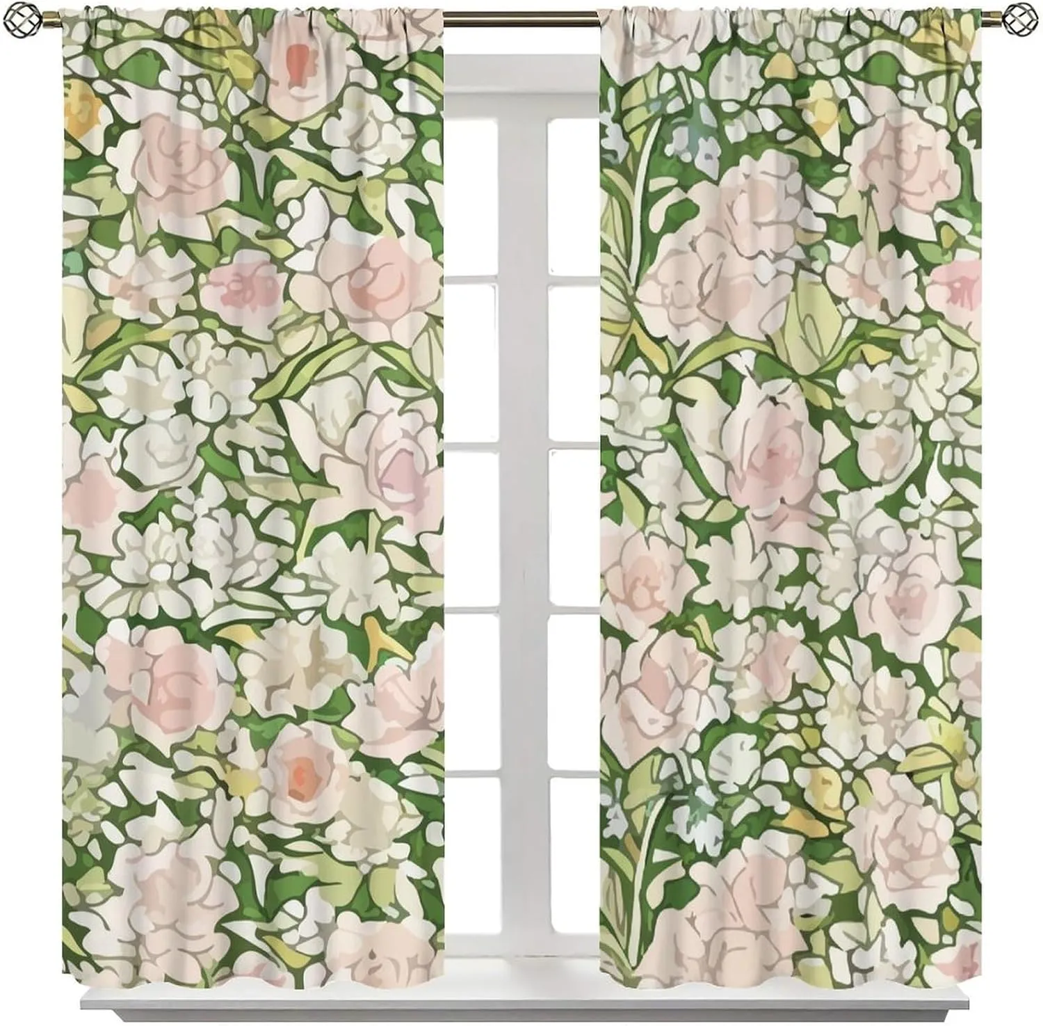 Pink Flower Pattern Kitchen Curtains, Decorative Blackout Rod Pocket Curtain for Girl's Room, Easy Care Window Treatments for Bedroom Living Room 42x63in, Style-2