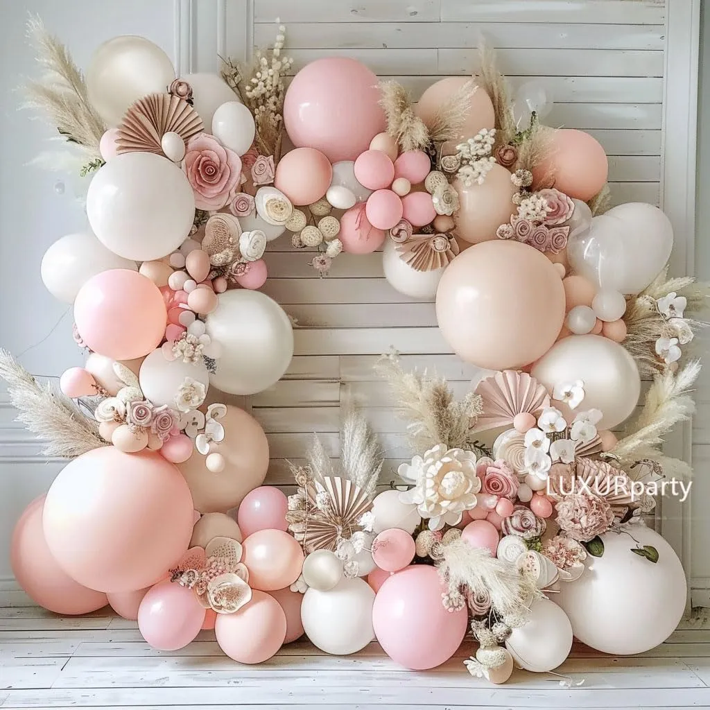 Pink White Balloon Garland Double Stuffed Pink Beige Cream Peach Pastel Balloon Arch Kit Pearl Sand White Balloons for Girl Baby Shower Birthday Wedding Anniversary Party Decoration