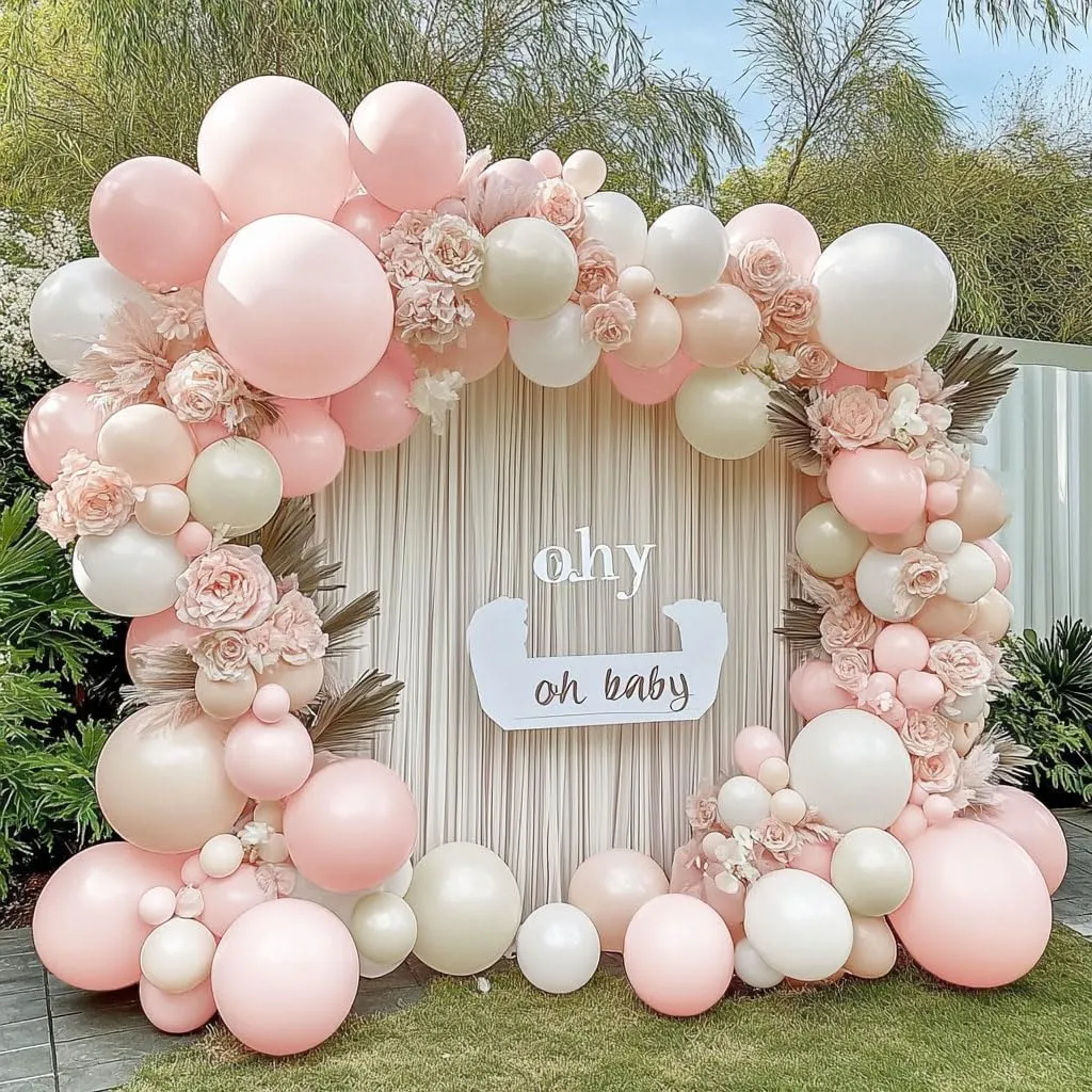 Pink White Balloon Garland Double Stuffed Pink Beige Cream Peach Pastel Balloon Arch Kit Pearl Sand White Balloons for Girl Baby Shower Birthday Wedding Anniversary Party Decoration