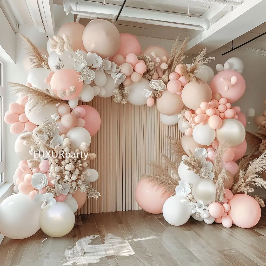 Pink White Balloon Garland Double Stuffed Pink Beige Cream Peach Pastel Balloon Arch Kit Pearl Sand White Balloons for Girl Baby Shower Birthday Wedding Anniversary Party Decoration